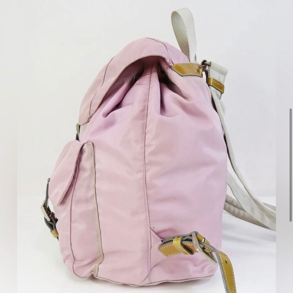 🦄 Authentic PRADA Pink Nylon and Gold Leather Backpack Bag Purse - Picture 4 of 12